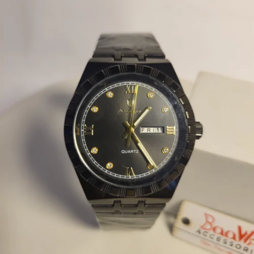 Poedagar Men's Black Stainless Steel Quartz Day-Date Water Resistant Watch 872B/896B