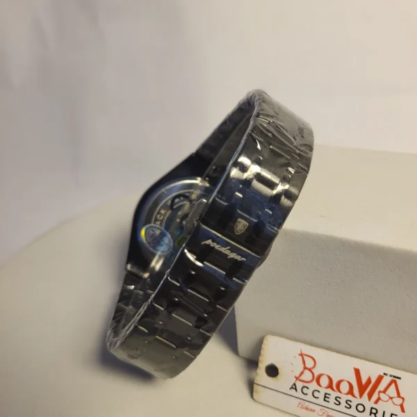 Poedagar Men's Black Stainless Steel Quartz Day-Date Water Resistant Watch 872B/896B