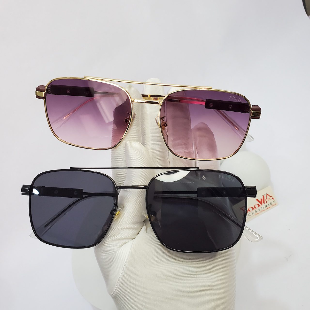 Prada ZL496 Aviator Square Sunglasses - Gold Black