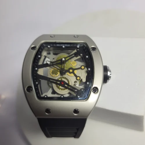 Richard Mille Skeleton Tonneau Men's Rubber Strap Watch