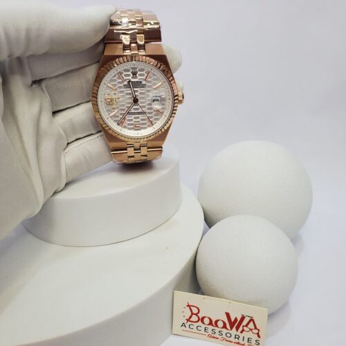 Rolex Rose Gold Stainless Steel Men's Luxury Watch with Honeycomb Dial