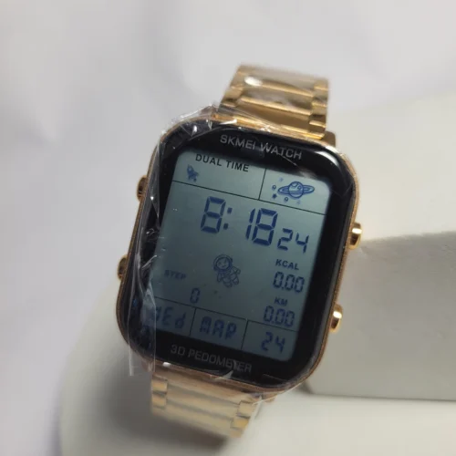 SKMEI Gold Digital 3D Pedometer Water Resistant Unisex Watch
