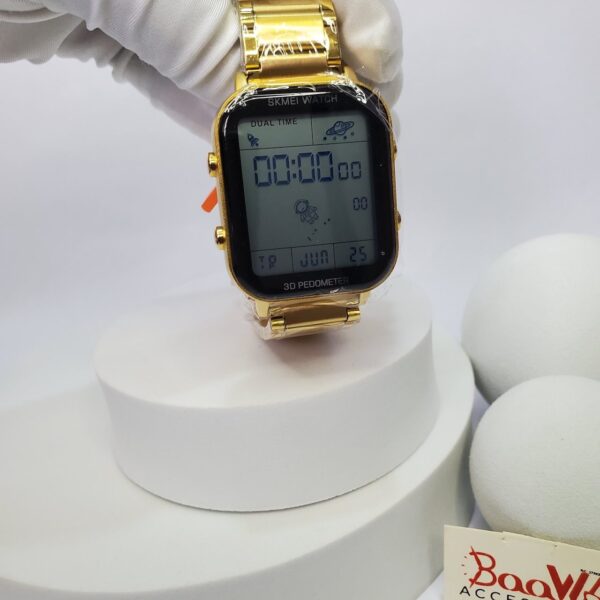 SKMEI Gold Digital 3D Pedometer Water Resistant Unisex Watch
