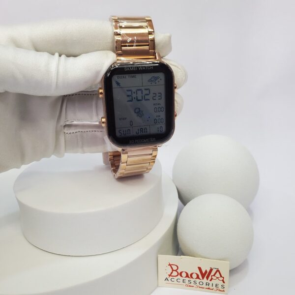 SKMEI Gold Digital 3D Pedometer Water Resistant Unisex Watch