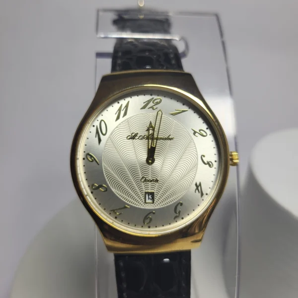 St. Alexander Men's Quartz Analog Gold-Tone Leather Watch with Date