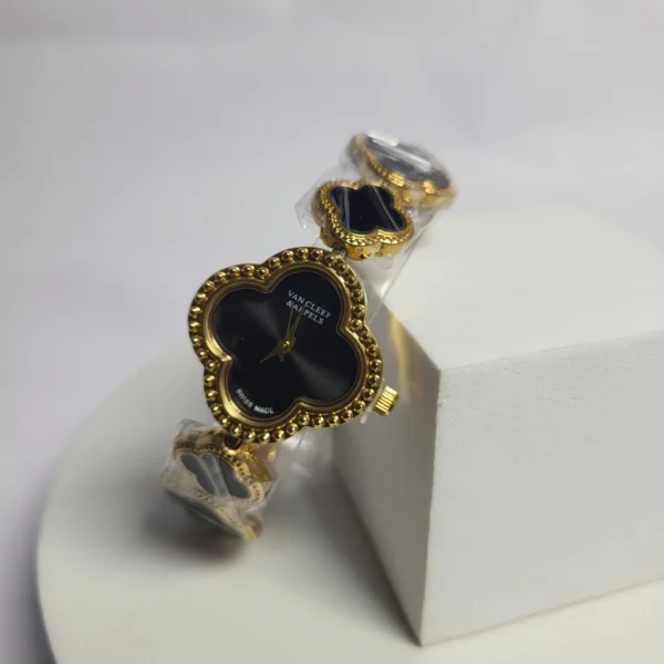 Van Cleef  Arpels Gold Clover Black Dial Women's Watch