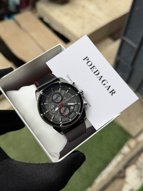 Poedagar A14 Men's Leather Chronograph-Style Watch