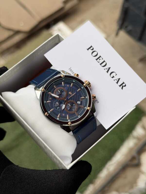 Poedagar A14 Men's Leather Chronograph-Style Watch