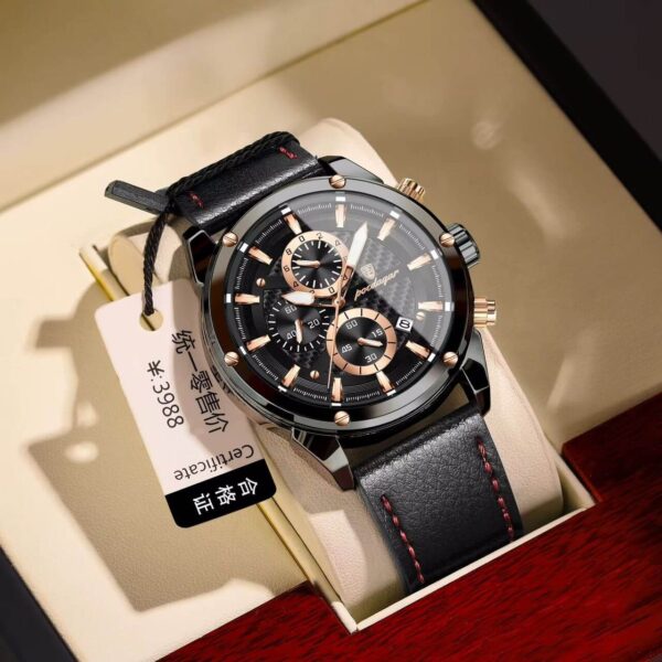 Poedagar A14 Men's Leather Chronograph-Style Watch