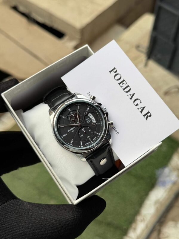Poedagar A25 Black Leather Chronograph Men's Watch - view 4