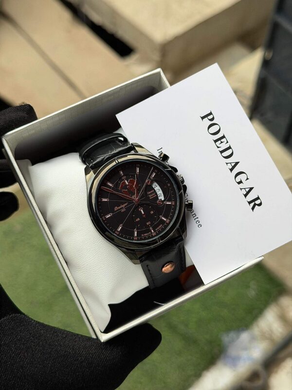 Poedagar A25 Black Leather Chronograph Men's Watch - view 6