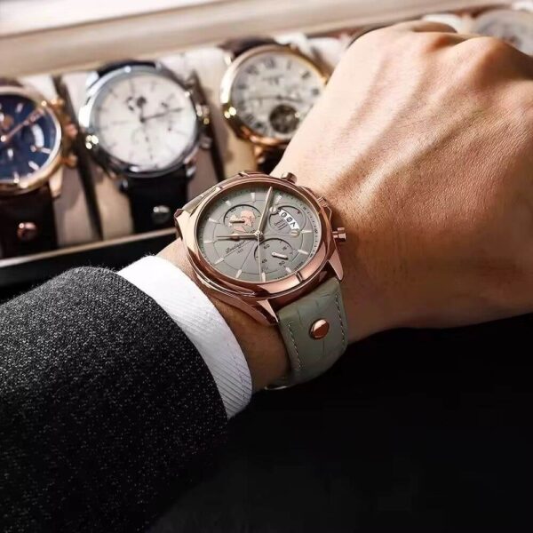 Poedagar A25 Black Leather Chronograph Men's Watch - view 11