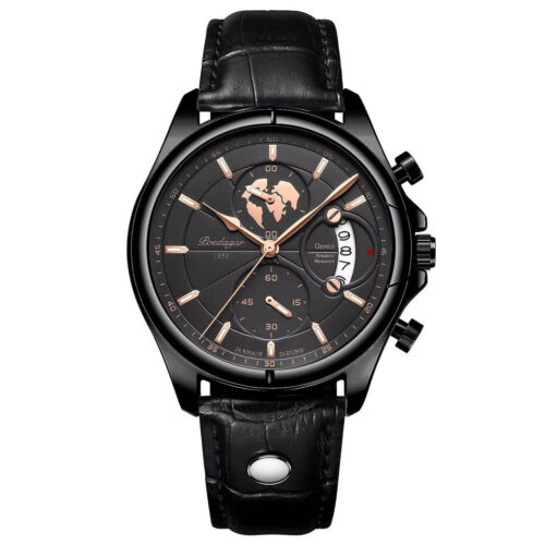 Poedagar A25 Black Leather Chronograph Men's Watch