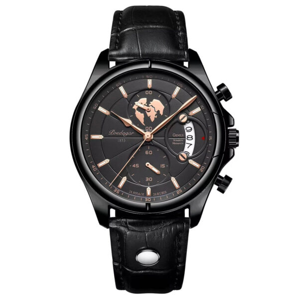 Poedagar A25 Black Leather Chronograph Men's Watch - view 16