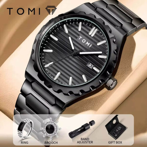 Tomi A12 Black Stainless Steel Men's Watch Gift Set