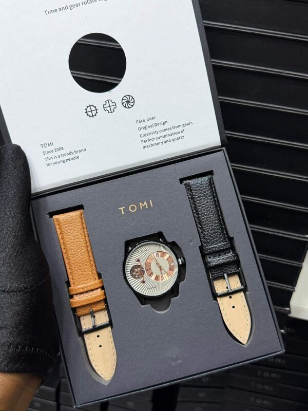 Tomi A4 Face Gear Quartz Watch Set with Interchangeable Leather Straps