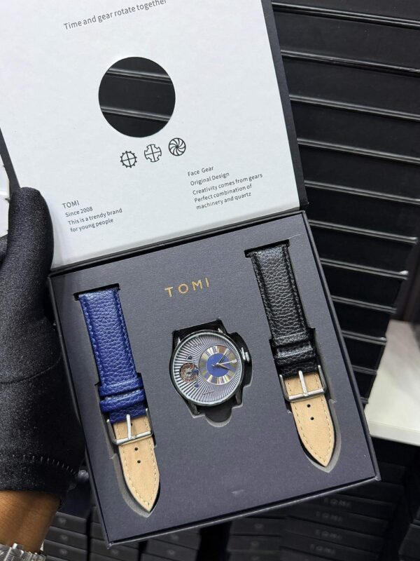 Tomi A4 Face Gear Quartz Watch Set with Interchangeable Leather Straps