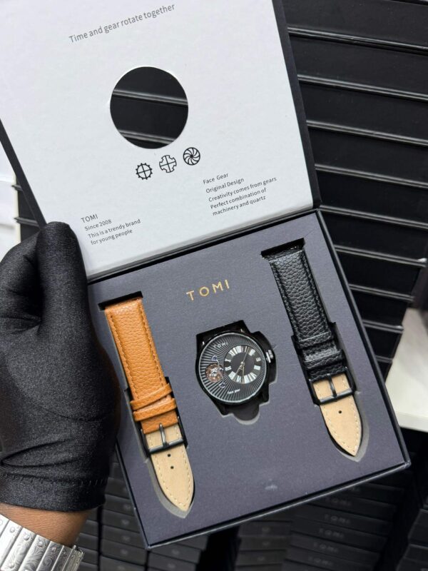 Tomi A4 Face Gear Quartz Watch Set with Interchangeable Leather Straps