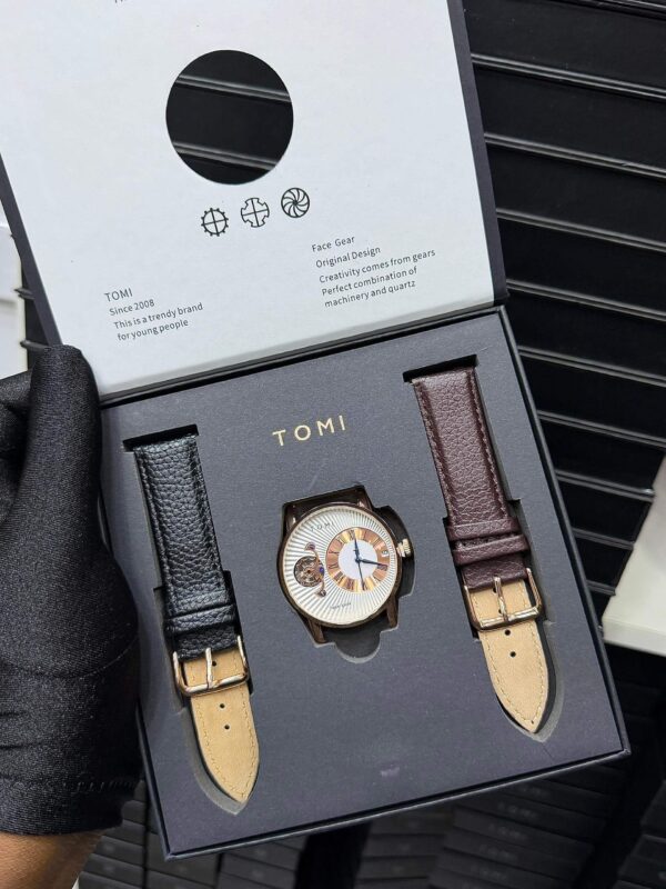 Tomi A4 Face Gear Quartz Watch Set with Interchangeable Leather Straps