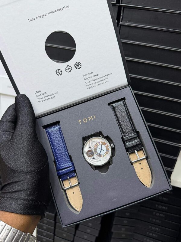 Tomi A4 Face Gear Quartz Watch Set with Interchangeable Leather Straps