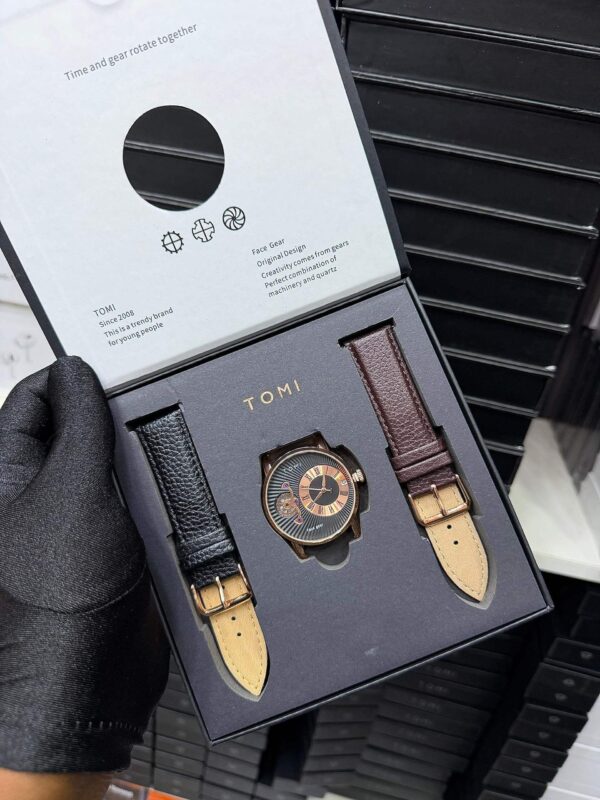Tomi A4 Face Gear Quartz Watch Set with Interchangeable Leather Straps