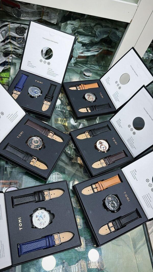 Tomi A4 Face Gear Quartz Watch Set with Interchangeable Leather Straps