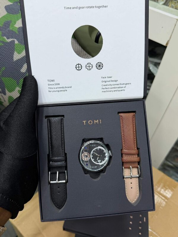 Tomi A4 Face Gear Quartz Watch Set with Interchangeable Leather Straps