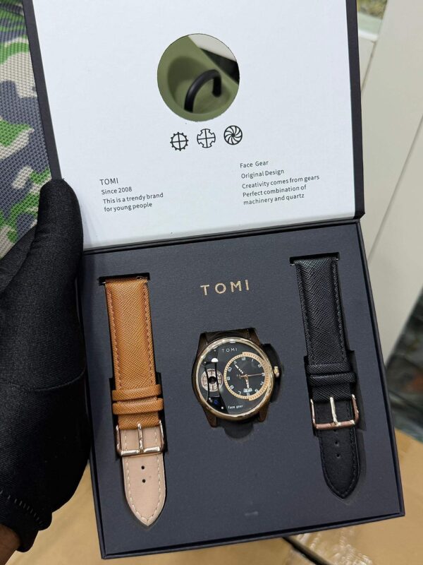 Tomi A4 Face Gear Quartz Watch Set with Interchangeable Leather Straps
