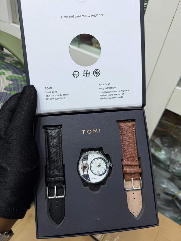 Tomi A4 Face Gear Quartz Watch Set with Interchangeable Leather Straps