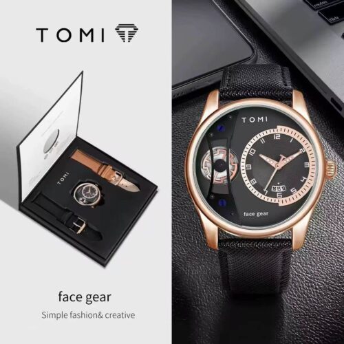 Tomi A4 Face Gear Quartz Watch Set with Interchangeable Leather Straps