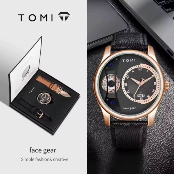 Tomi A4 Face Gear Quartz Watch Set with Interchangeable Leather Straps